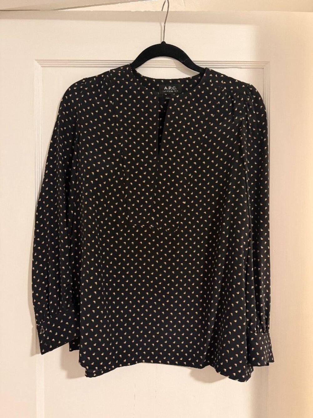 A.P.C. black printed silk blouse, size 34